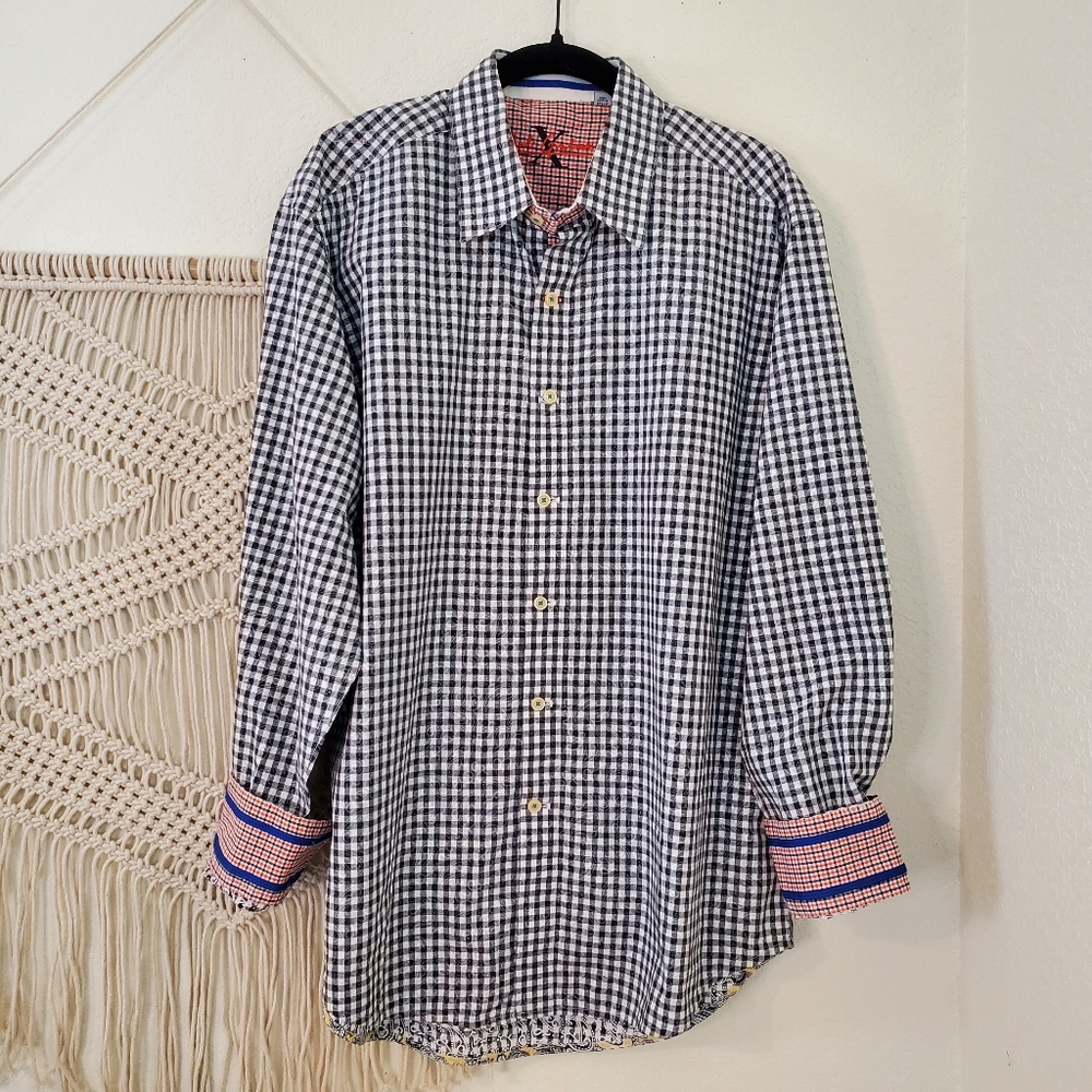 Robert Graham Gingham Paisley Water Print Button down! Size XL.
